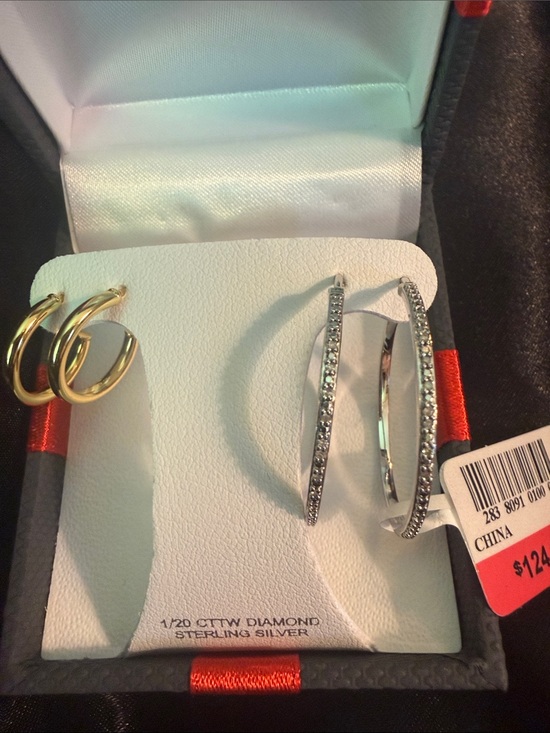 Jewelry - 🇺🇸 Sterling Silver Hoop Earrings with Pavé Accent - White - SS 14k GOS